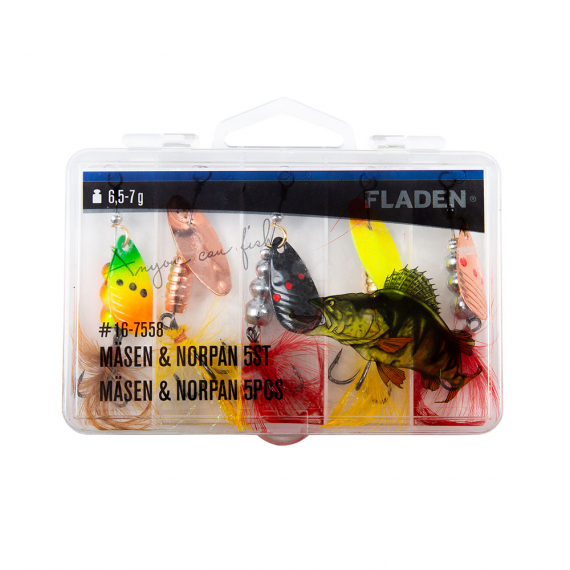 Fladen Mäsen & Norpan 5pcs 6,5-7g In Plastic Box in the group Lures / Inline Spinners at Sportfiskeprylar.se (16-7558)