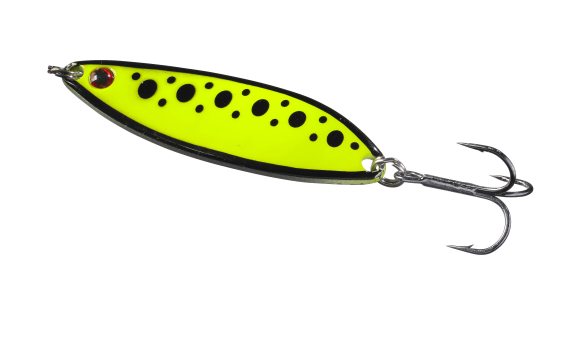 Fluorescent Flutter hot yellow dot 12gr in the group Lures / Sea Trout Lures & Coastal Wobblers / Sea Trout Lures at Sportfiskeprylar.se (16-8260-12)