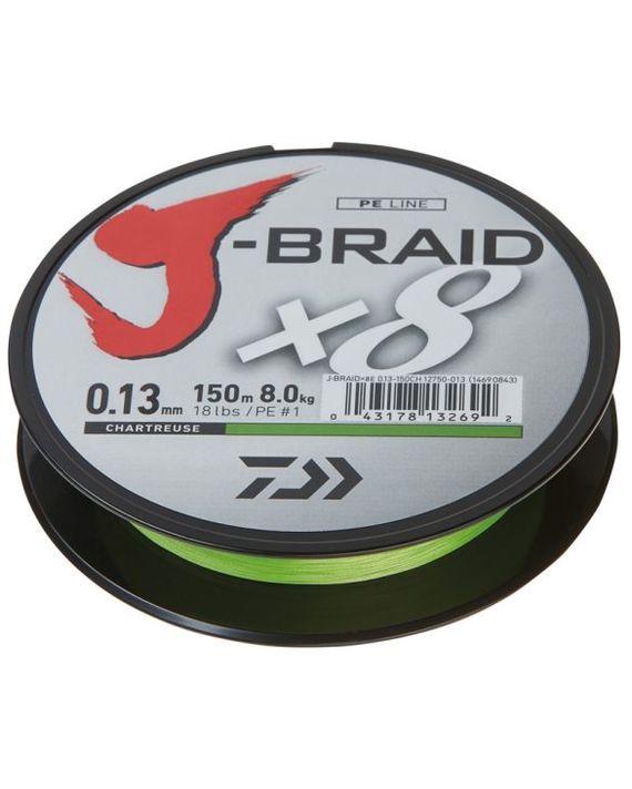Daiwa J-Braid X8 150m Chartreuse, 0.42mm in the group Lines / Braided Lines at Sportfiskeprylar.se (203878)