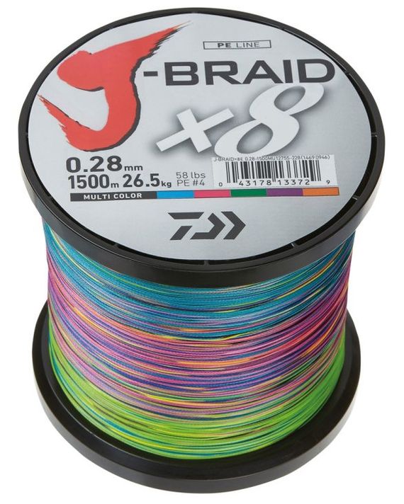 Daiwa J-Braid X8 1500m Multi Color in the group Lines / Braided Lines at Sportfiskeprylar.se (200218r)