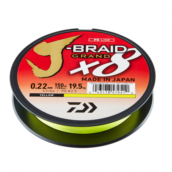 Daiwa J-braid Grand X8 0.20mm 135m Yellow 29LB in the group Lines / Braided Lines at Sportfiskeprylar.se (210650)
