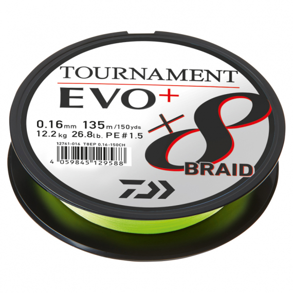 Daiwa Tournament X8 Braid Evo+ Chartreuse 135m - 0.35mm in the group Lines / Braided Lines at Sportfiskeprylar.se (216410)