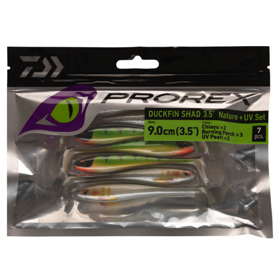 Daiwa PX Duckfin Shad 8,9cm (7pcs) - Nature + UV Set in the group Lures / Softbaits / Perch Softbaits & Zander Softbaits at Sportfiskeprylar.se (32-216789)