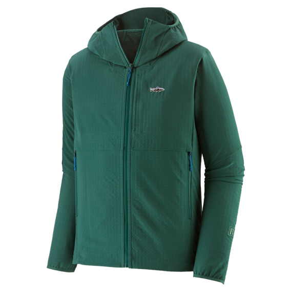 Patagonia M\'s R1 TechFace Fitz Roy Trout Hoody, Conifer Green in the group Clothes & Shoes / Clothing / Jackets / Windstopper at Sportfiskeprylar.se (81786-CIFG-Sr)