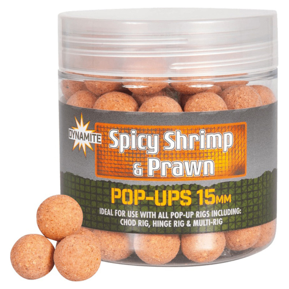 Dynamite Baits Spicy Shrimp & Prawn Pop-Ups 15mm in the group Lures / Boilies, Hook Baits & Groundbait / Popups at Sportfiskeprylar.se (ADY040976)