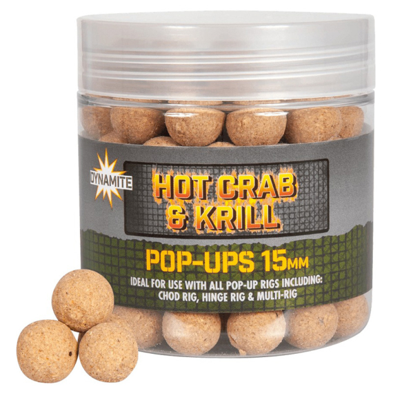 Dynamite Baits Big Fish Hot Crab & Krill Pop-Ups 15mm in the group Lures / Boilies, Hook Baits & Groundbait / Popups at Sportfiskeprylar.se (ADY041647)