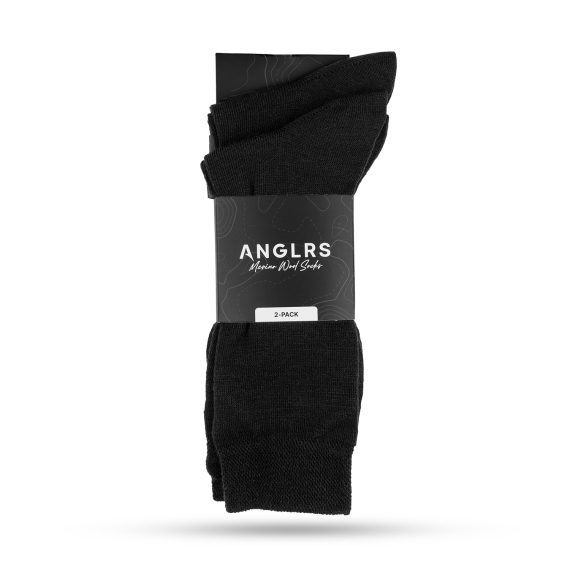 Anglrs Merino Wool Socks Black 41-46 2-pack in the group Clothes & Shoes / Clothing / Layering & Underwear / Socks at Sportfiskeprylar.se (AMWB41462)