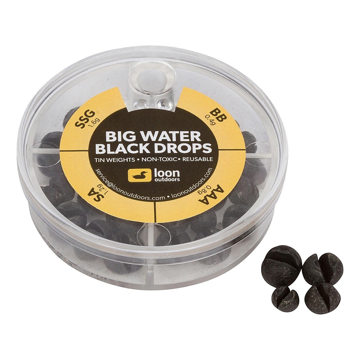 Loon Black Drop - 4 Division - Black Big Water in the group Hooks & Terminal Tackle / Sinkers & Weights / Lead & Split Shots at Sportfiskeprylar.se (F7132)