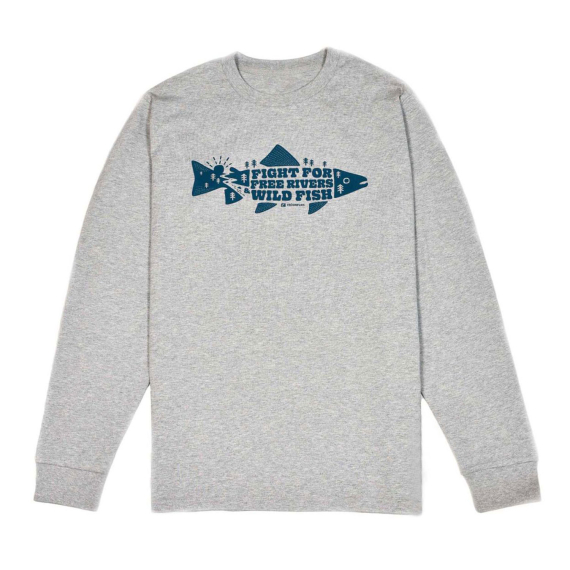 Frödin \'Free Rivers & Wild Fish\' Long-Sleeve T-Shirt - Heather Grey in the group Clothes & Shoes / Clothing / Sweaters / Long-sleeved T-shirts at Sportfiskeprylar.se (OT-FRLSGLr)