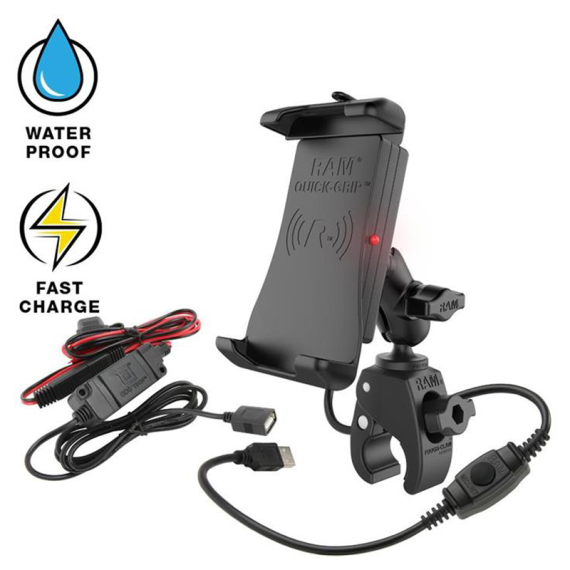 RAM Quick-Grip Waterproof QI wireless charger inc. claw & MC cabling (B-ball) in the group Marine Electronics & Boat / Boat Accessories / Marine Mounts / Other Mounts & Brackets at Sportfiskeprylar.se (RAM-B-400-A-UN14W-V7M)