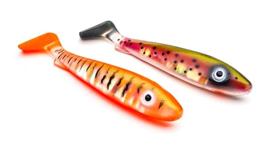 McRubber Jr Flash Series (2-pack) - Bengal Tiger & Electric Steel Head in the group Lures / Softbaits / Pike Softbaits at Sportfiskeprylar.se (SZ108713)