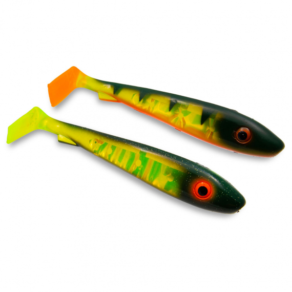 McRubber Jr Flash Series (2-pack) - Black Chartreuse & Fire Tiger in the group Lures / Softbaits / Pike Softbaits at Sportfiskeprylar.se (SZ108719)