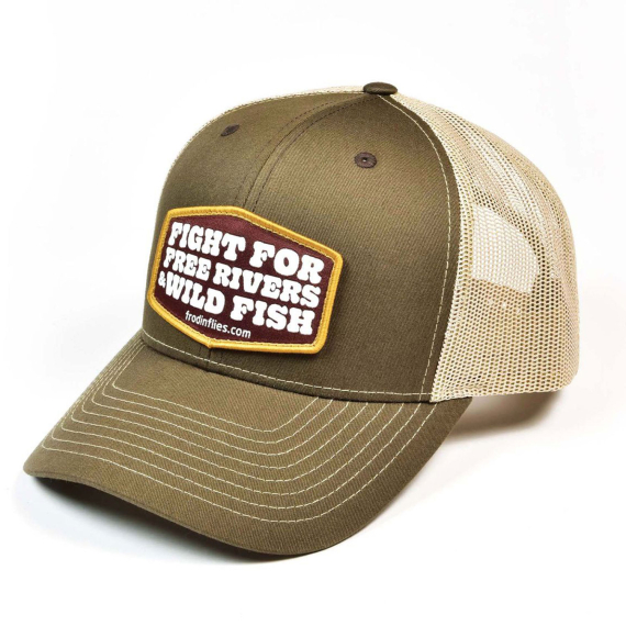 Frödin \'Free Rivers & Wild Fish\' Trucker Hat – Brown/Tan in the group Clothes & Shoes / Caps & Headwear / Caps / Trucker Caps at Sportfiskeprylar.se (TH-FBT)