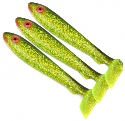 McRubber Big Bass (3-pack) - Chartreuse Glitter Black in the group Lures / Softbaits / Pike Softbaits at Sportfiskeprylar.se (ZS100219)