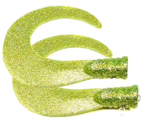 SvartZonker Big Tail (2-pack) - Chartreuse glitter in the group Lures / Softbaits / Extra Tails & Curlys at Sportfiskeprylar.se (ZS101101)