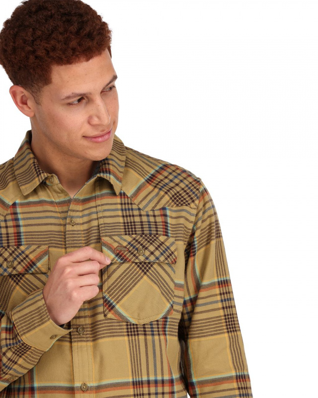 Simms Santee Flannel Camel/Navy/Clay Neo Plaid | Sportfishtackle.com