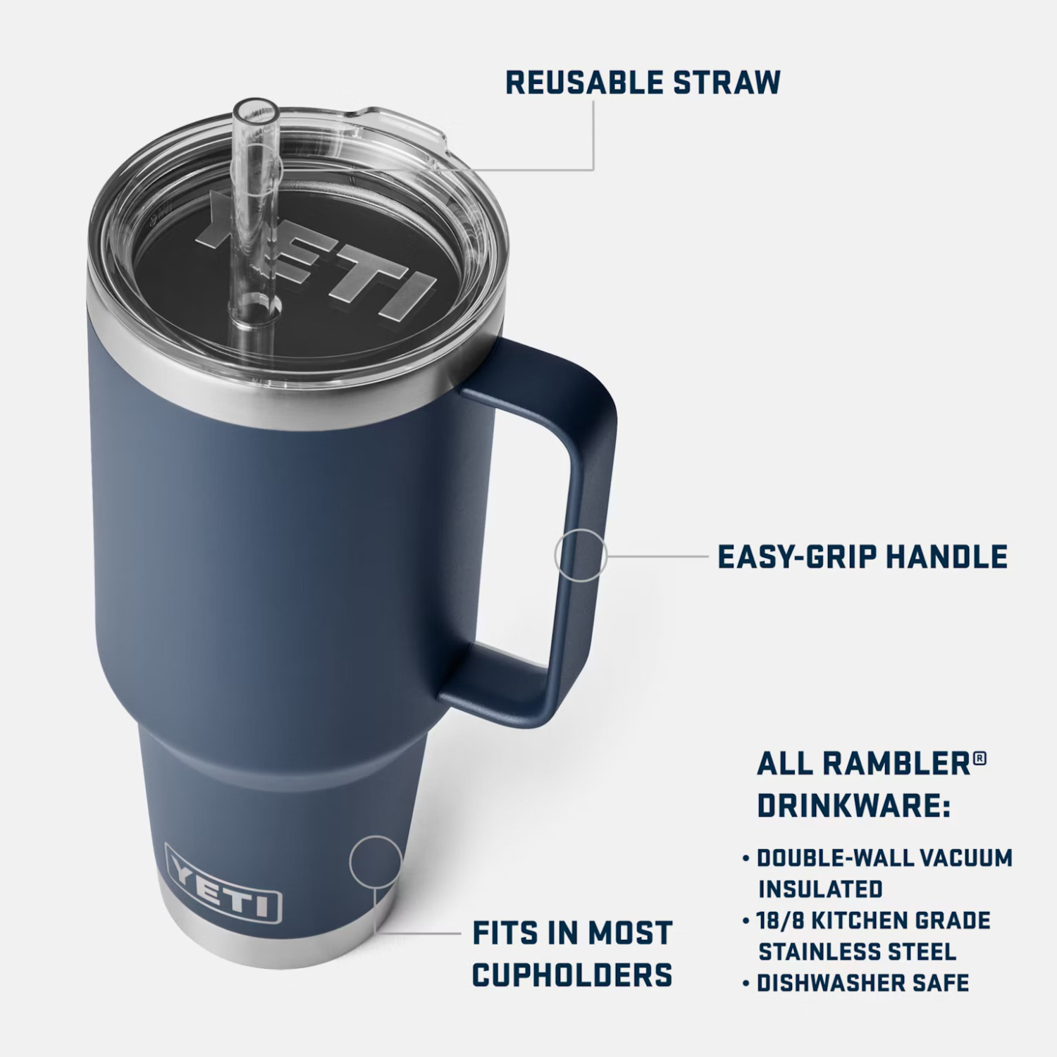 Yeti Rambler 42 Oz Straw Mug - Navy | Sportfishtackle.com