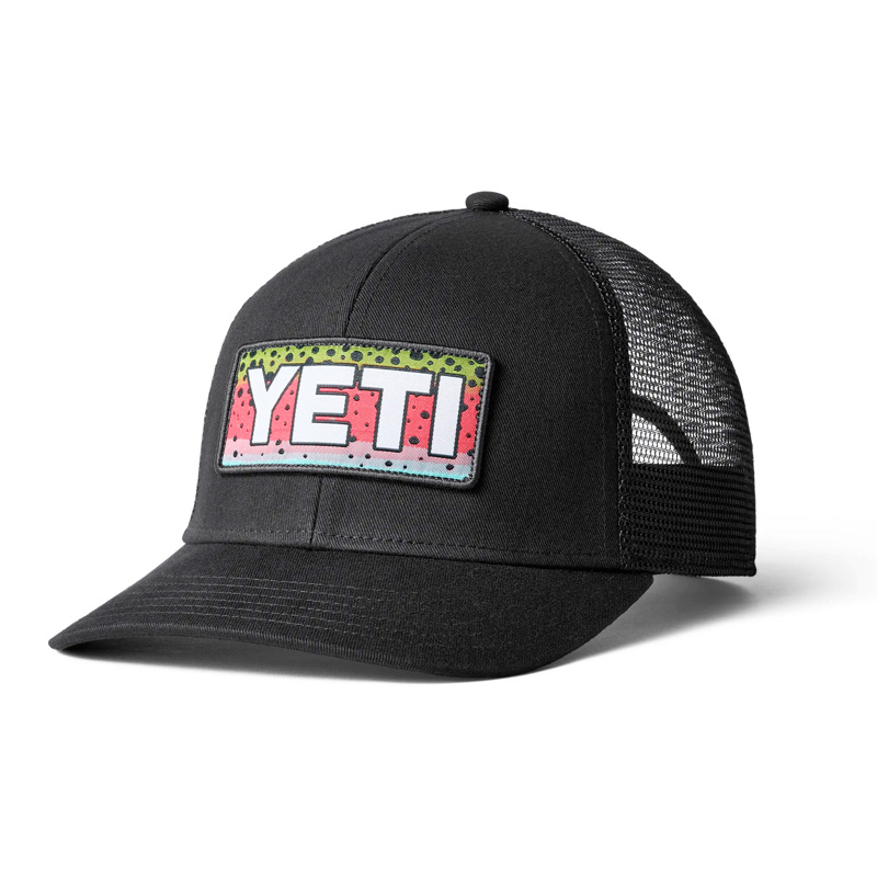 Yeti Rainbow Trout Logo Badge Trucker Hat Black